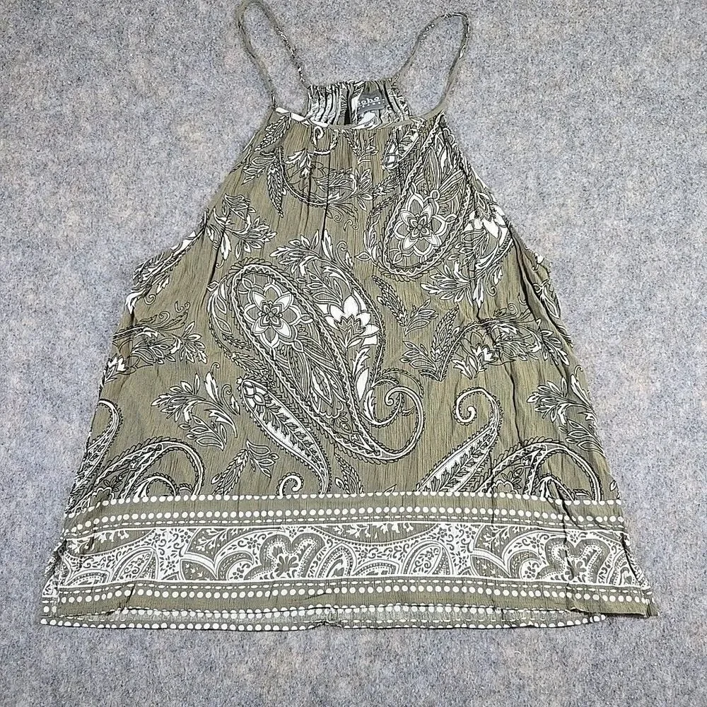 Soho Jeans Women's Size XL Olive Green Paisley Print Halter Sleeveless Tank Top